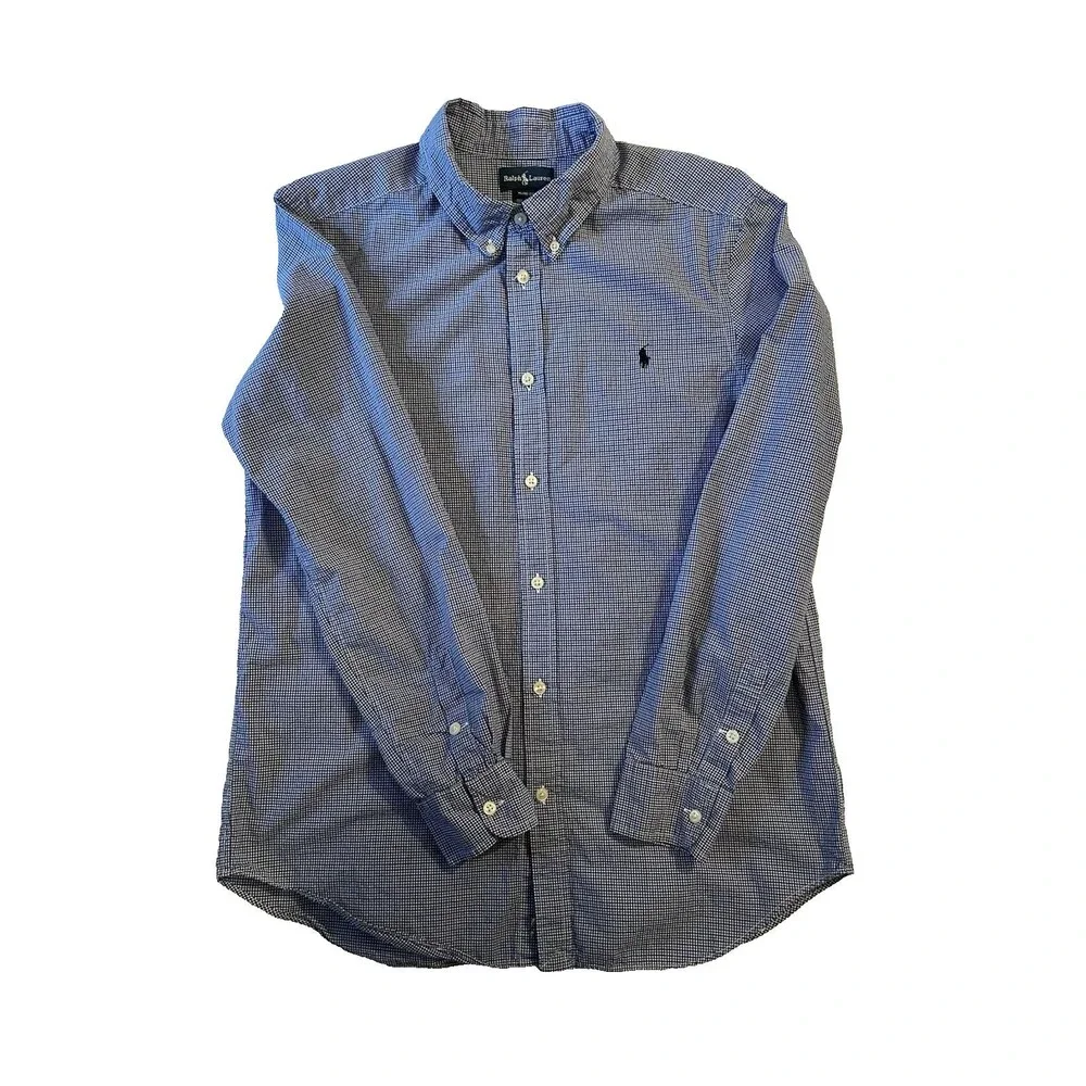 Ralph Lauren Shirt Boys Size 18-20 Blue Plaid Long Sleeve